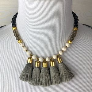 Gray Eclectic Boho Tassel Statement Necklace
